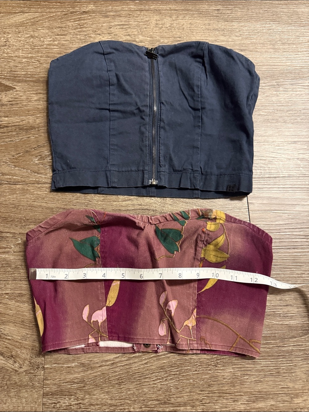 URBAN OUTFITTERS 
Set of Two Strapless Bustier Tops - Navy & Floral Plum